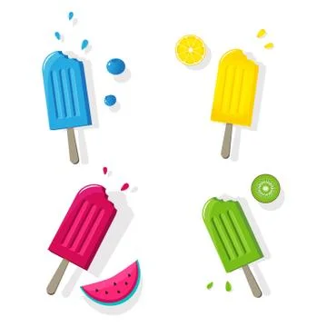 Fruit popsicles ice cream set isolated with fruits Stock Illustration