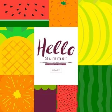 Fruit poster collection. Summer fruit . Flat design, Vector illustration Stock Illustration