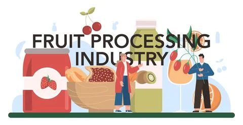 Fruit processing industry typographic header. Idea of agriculture Stock Illustration