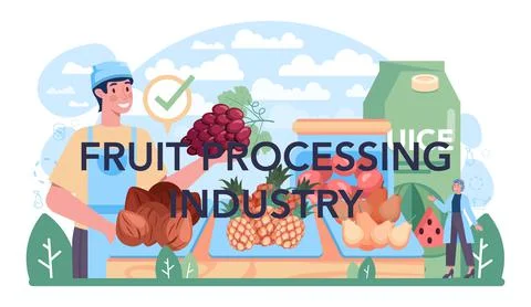 Fruit processing industry typographic header. Idea of agriculture Stock Illustration