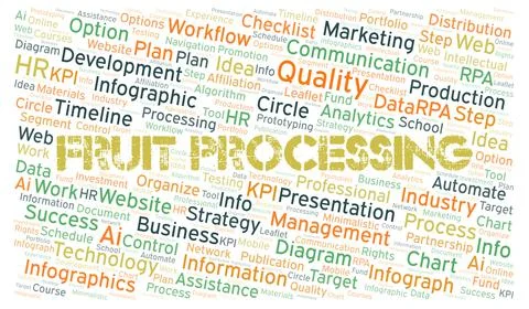 Fruit Processing typography word cloud create with the text only. Stock Illustration