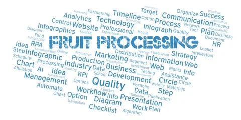 Fruit Processing typography word cloud create with the text only. Stock Illustration