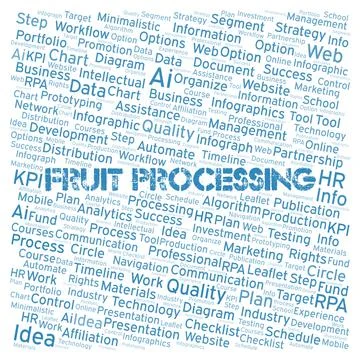 Fruit Processing typography word cloud create with the text only. Stock Illustration