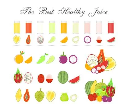 Fruit pulps isolated on white background, Healthy drink for body, Icon vector Stock Illustration