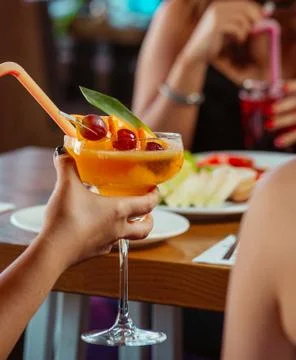 Fruit puure with cherry on the table Stock Photos