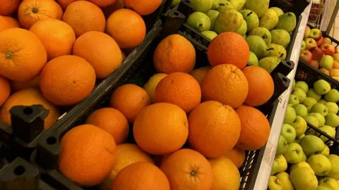 Fruit racks in the supermarket. Stock Footage 160502325