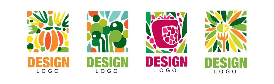 Fruit Rectangular Original Logo Design with Bright Color Vector Set Illustration