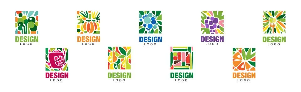 Fruit Rectangular Original Logo Design with Bright Color Vector Set Illustrazione stock
