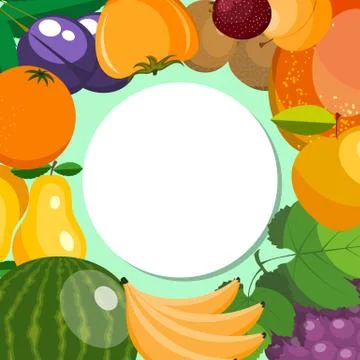 Fruit round pattern with fresh product for fruit farm market. Organic and Stock Illustration
