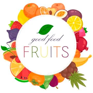 Fruit round pattern with fresh product for fruit farm market. Organic and Stock Illustration