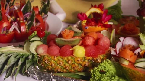 Fruit salad arranged on table Stock Footage 55307672