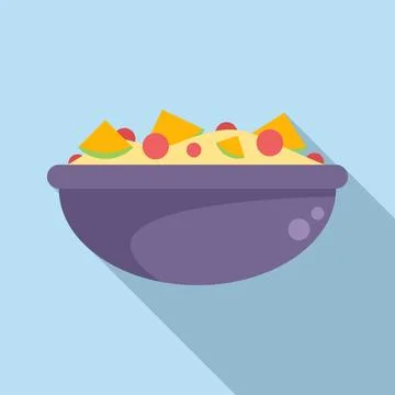 Fruit salad bowl icon flat vector. Healthy food Stock Illustration