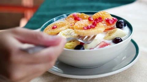 Fruit salad with curd Video stock 52956548
