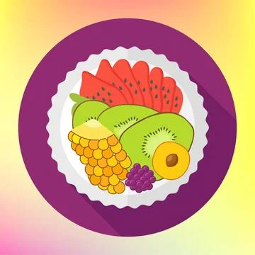 Fruit salad, flat design vector Fruit salad, flat design vector with kiwi,... Stock Photos
