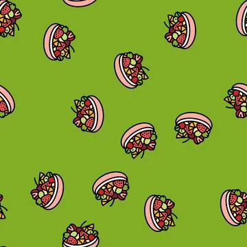 Fruit salad food snack vector seamless pattern Stock Illustration