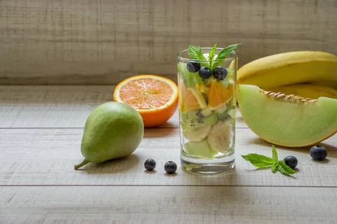 Fruit salad in the glass. Stock Photos
