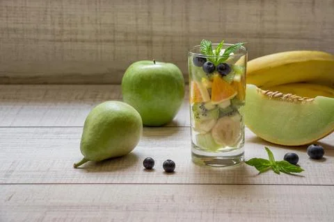 Fruit salad in the glass. Stock Photos