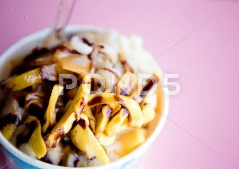 Fruit salad with ice cream Stock Photos