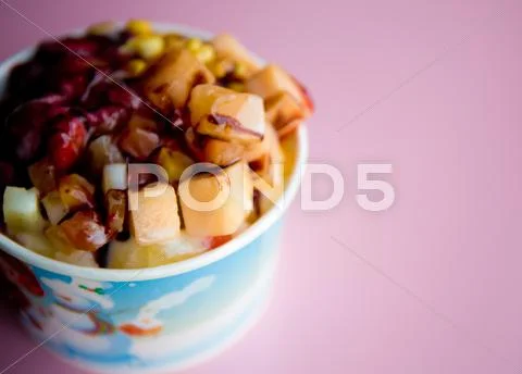 Fruit salad with ice cream Stock Photos