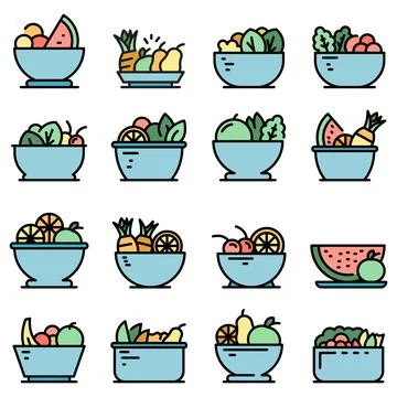 Fruit salad icons set vector flat Stock Illustration