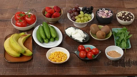 Fruit salad ingredients studio shoot Stock Footage 183522626