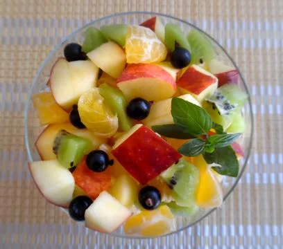 Fruit salad on a light background Foto stock
