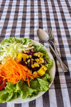 Fruit salad served on a table. Stock Photos