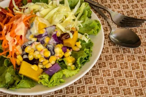 Fruit salad served on a table. Stock Photos