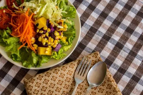 Fruit salad served on a table. Stock Photos