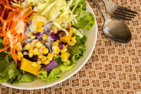 Fruit salad served on a table. Stock Photos