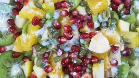Fruit salad. Top view. Vitamins and freshness. Stock Footage 153930611