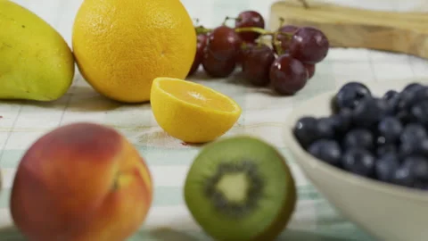 Fruit scattered on kitchen counter - medium shot Stock Footage 341026897