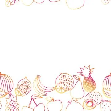 Fruit seamless border pattern. the image of fruits and berries Stock Illustration