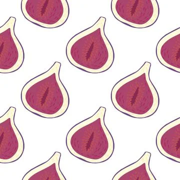 Fruit seamless isolated pattern with simple fig ornament. Pink tropical food  Stock Illustration