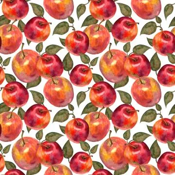 Fruit seamless pattern with apples . Watercolor illustration. Stock Illustration