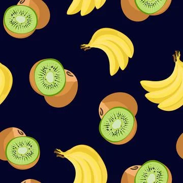 Fruit seamless pattern. Banana and kiwi. Stock Illustration
