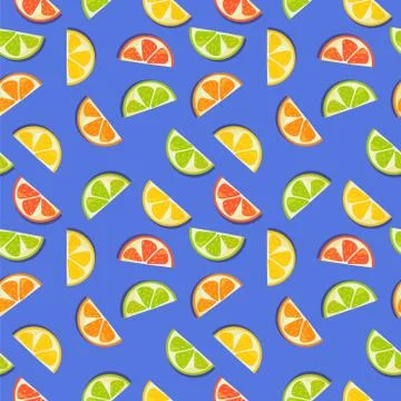 Fruit seamless pattern with citrus slices including lemon, orange, lime and g Stock Illustration