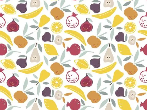 Fruit seamless pattern. Colored hand drawn sketch background. Food eco template 스톡 일러스트