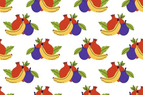 Fruit seamless pattern. Hand drawn vector illustration. Sweet exotic food. Co Illustrazione stock
