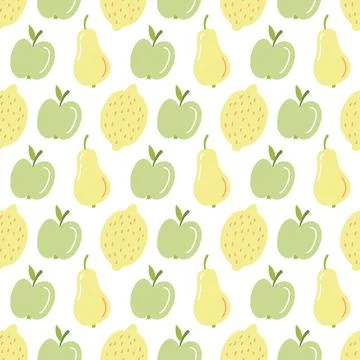 Fruit seamless pattern with hand drawn apple pear and lemon for textile design Stock Illustration