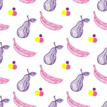 Fruit seamless pattern Hand drawn fruits on a pink background. Seamless ve... Stock Photos