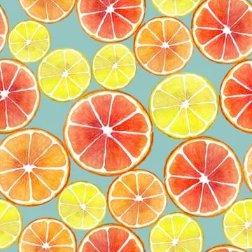 Fruit seamless pattern with orange slice and lemon slice and grapefruit slice on Stock Illustration