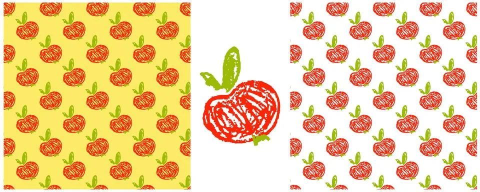 Fruit seamless pattern. Set drawings with wax crayons. Apples. Print for clot Stock Illustration