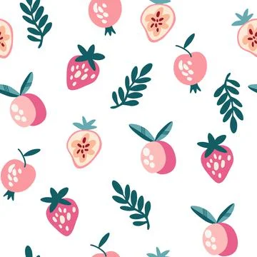 Fruit seamless pattern. Strawberry. Delicious sweet food. Perfect for printin Stock Illustration