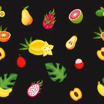 Fruit seamless pattern. Summer exotic mix. Sweet food texture for organic and Stock Illustration
