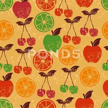 Fruit seamless pattern surface print on beige Stock Illustration