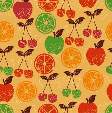Fruit seamless pattern surface print on beige Stock Illustration