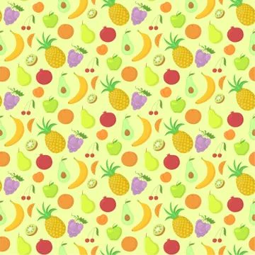 Fruit seamless pattern, vector background with great abundance of bright colo Illustrazione stock