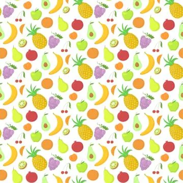 Fruit seamless pattern, vector background with great abundance of bright colo Stock Illustration