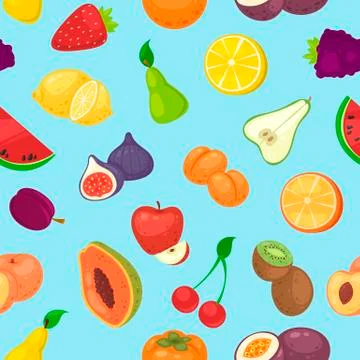 Fruit seamless pattern vector illustration. Organic and natural food products Stock Illustration